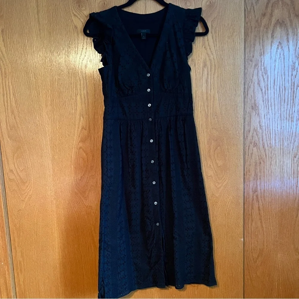 J Crew size 2 blue black eyelet midi dress - Picture 2 of 9